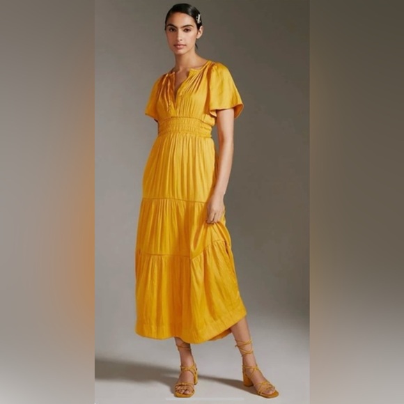 Anthropologie Dresses & Skirts - Anthropologie Somerset Silky Satin Edition tiered smocked waist maxi dress mango